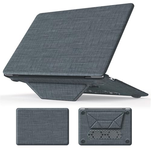 YueiHealthy Case for MacBook Air 13 inch 2022 2021 2020 2019 2018 M1 A2337 A2179 A1932, MacBook Air M1 Case, Slim PU Leather Hard Shell Protective Cover with Foldable Stand & Keyboard Cover(Gray)