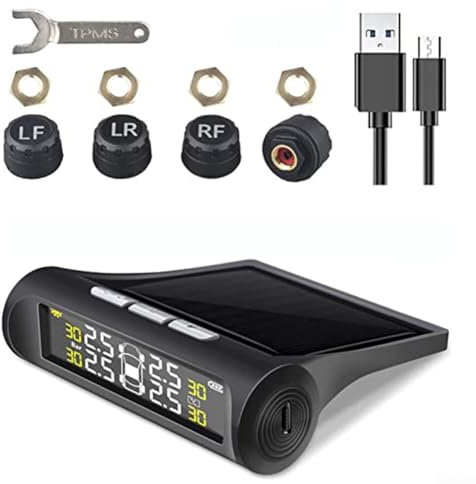 Zilimontt Reifendruckkontrollsystem, kabelloses Solar-Reifendruckkontrollsystem, Solar-TPMS LCD + 4 externe Sensoren, Echtzeit-Druck- und Temperaturalarm