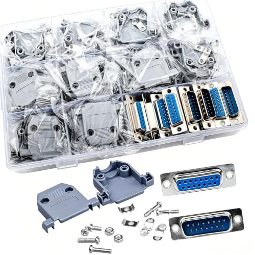 VISSQH 20 Stücke DB15 Stecker Lötverbinder, RS232 D-SUB-Serieller Adapter 15 Pin Adapter Plug DB15 Männlich/Weiblich Lötverbinder+ Kunststoffgehäuse Abdeckung