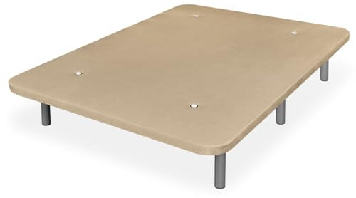 Somnia Descanso - Base Tapizada 3D Extra Resistente con Gran Estabilidad y 5 Barras Transversales + 6 Patas metálicas roscadas de 25cm, 90 x 190, Beige