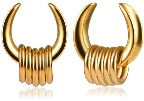 DOEARKO Ohr Flesh Tunnel 1 Paare Tunnel Plugs Ohr Piercing Plug mit Anhänger Double Flared Piercing Schmuck Edelstahl Ohr Expander Ohrplugs für Frauen und Männer（19mm,Gold）
