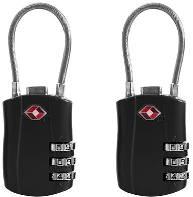 Confezione da 2 lucchetti per bagagli approvati TSA, combinazione a 3 cifre, lucchetti in acciaio riposizionabili per viaggi, valigie, zaini, armadietti, palestra (nero + nero)