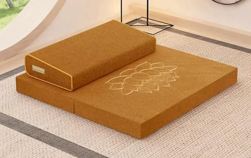 Großes Meditationskissen-matten-set, Dicke Yoga-matte, Nackenrolle, Bodenkissen, Sitzgelegenheiten Für Erwachsene, Verbessertes Meditationszubehör(Size:60x60cm(24x24inch),Color:earthy yellow-1)