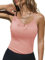 JFAN Canotta Donna Estiva Eleganti Spaghetti Strap Senza Maniche Slim Fitted Top Scollo a V Casual Canottiera Donna in Pizzo,Rosa,S
