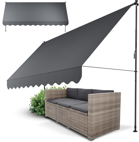 Juskys Klemmmarkise Kapstadt 400x120 cm - Höhenverstellbar & UV-beständig - Balkon & Terrasse - Wetterfest & Sichtschutz - Terrassenüberdachung Grau