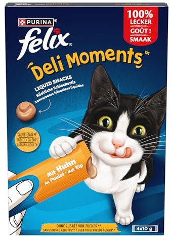 Felix Deli Moments, Cremiger Katzensnack mit Huhn, 44er Pack (44 x 10g)