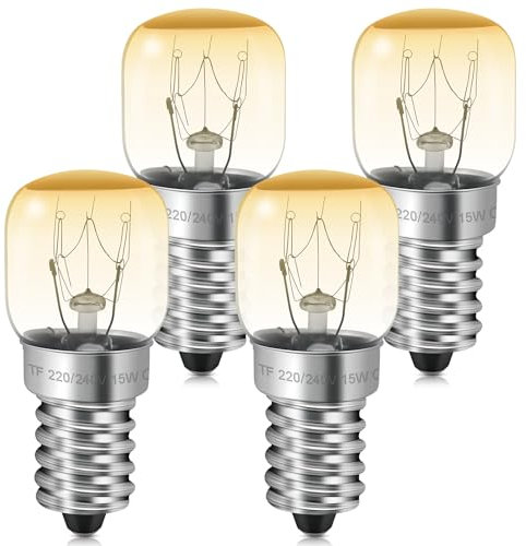 AUAUY 4PCS Bombilla Horno 15W 300 Grados, E14 Bombilla Lampara de Sal, Blanco CáLido 2700 K, Incandescente para Microondas, Nevera, Congelador