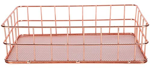 Panier de rangement en fil, panier en maille en métal plateau de bureau pour le bureau de cuisine de la salle de bain (or rose)