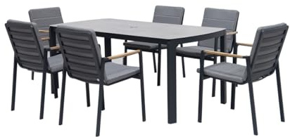 Bramblecrest Siena 6 Seat Rectangle Dining Set with Parasol & Base