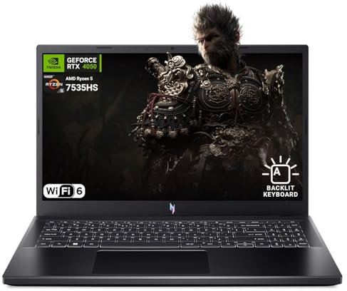 acer Nitro V 15.6 Gaming Laptop, AMD Ryzen 5 7535HS Hexa-Core, NVIDIA GeForce RTX 4050, 144Hz FHD IPS, 32GB RAM, 2TB SSD, WiFi 6, Backlit Keyboard, US Version KB, PDG HDMI Cable, Windows 11