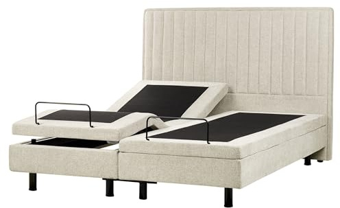 Beliani Modern EU King Size 5ft3 Electric Bed Adjustable Remote Control Upholstery Fabric Beige Duke II