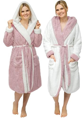 CalmyLIFE Peignoir moelleux pour femme - Avec fonction réversible douillet à capuche Robe de Chambre de Bain Cocooning Douillet