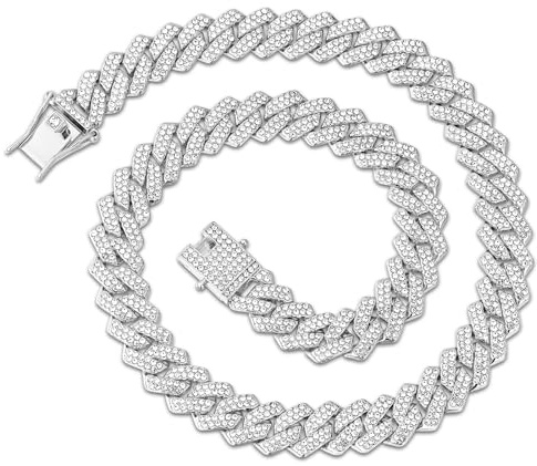 Esmoly Hip Hop Halskette Herren 18k Vergoldet Iced Out Cuban Chain 14mm Kubanische Geschenke für Männer Junge (Silber, 16 Inch)