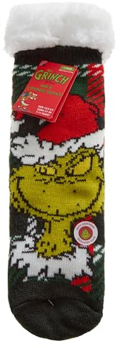 Metzuyan WS-AW25 Family Mens Womens 1 Pairs Grinch Fluffy Socks Cosy Fuzzy Novelty Xmas Christmas Grinch Face Adults 4-8