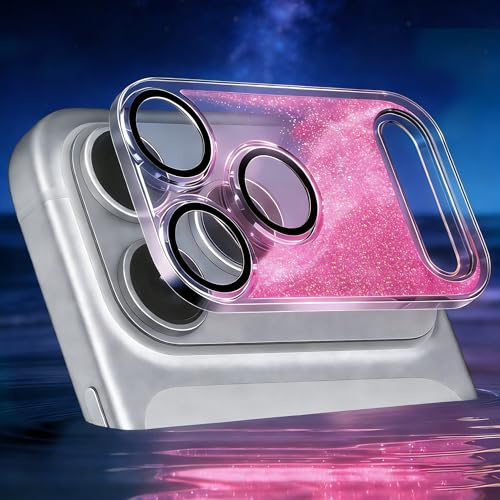Dilhvy Protector Lente Cámara para iPhone 17 Pro Max, Arena Líquida, Antirreflejos, Centelleo Dinámico, Cristal Vidrio Templado 9H, Anti-Arañazos, HD Protectores Pantalla de Lente (Rosa)