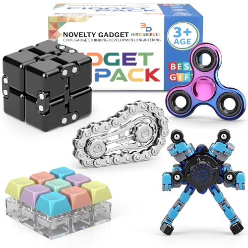 Fidget Spielzeug Set für Erwachsene, Sensorische Packung mit Fidget Spinner, Roboter Spinner, Tastatur Clicker Spielzeug, Infinity Cube, Stress Relief Desk Gadget für Büro Klassenzimmer Junge Mann
