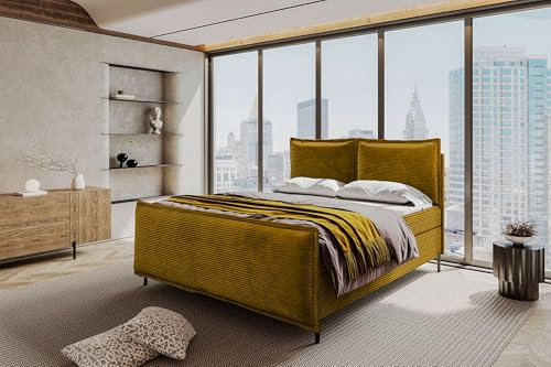 99rooms Vero Boxspringbett Doppelbett Ehebett 160x200 cm Cordstoff POSO Gold, Bettkasten 27 cm, Bonellfederkernmatratze 18 cm, Komfortschaumtopper 3,5 cm