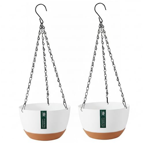 CAKEEYUM 2 Pack Hanging Planter - 10 Inch Hanging Flower Pots with Self Watering Feature & 2 Types of Hangers for Indoor and Outdoor Plants Planter, Pot, Flower Pots, Plante