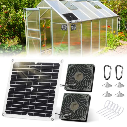 Solar Panel Fan Kit, 12W Solar Fan with 9.84 feet Cable, Dual-Head Solar Powered Fan, IP65 Waterproof Solar Power Fan, Solar Ventilation Fan for Greenhouse, Chicken Coops, Pet Houses (20, Watts)