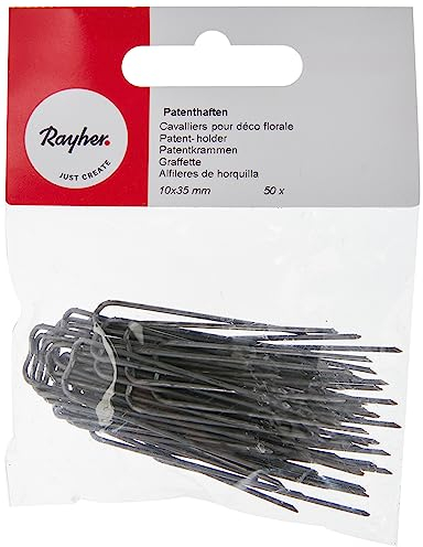 Rayher Patenthaften, Länge 35 mm, Breite 10 mm, 50 Stück, Metall, angespitzt, mit Welle, Römerhaften, Steckhaften, für Floristikarbeiten, 2408000