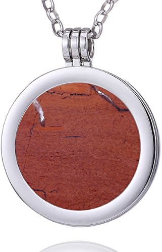 Morella Damen Halskette 70 cm Edelstahl und Anhänger mit Edelstein roter Jaspis Coin 33 mm Chakren Scheibe in Schmuckbeutel