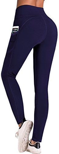 IUGA High Waist Yoga Pants with Pockets, Gym Leggings for Women Tummy Control, Workout Leggings for Women 4 Way Stretch Dark Blue