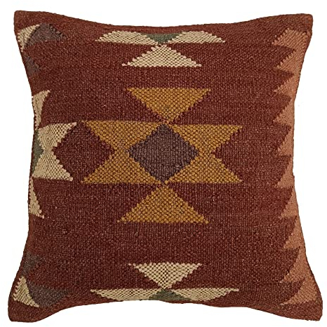 tradestar Kelim Kissenbezug 18 x 18, handgefertigt Kissen, Kelim Teppich Kissen, Indian Kissenbezug aus Jute, Vintage Kissen Fall, Ethnic Kissen 18X18 Inches Pattern 8