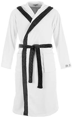 Di Ficchiano Herren MONZA Bademantel mit Kapuze Morgenmantel Herren Nachtwäsche Saunamantel Öko-Tex Standard 100 verifiziert - 5 XL, White Grey