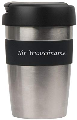 Edelstahl Thermobecher mit Gravur / Isolierbecher / Füllmenge 0,3l / Farbe: silber/schwarz