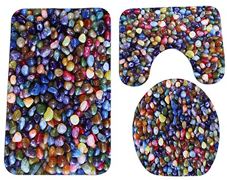 Heheja Mode Badgarnitur Badematten Set 3 teilig Badvorleger Badteppich WC Vorleger Badematte Duschvorleger (Stil 13)