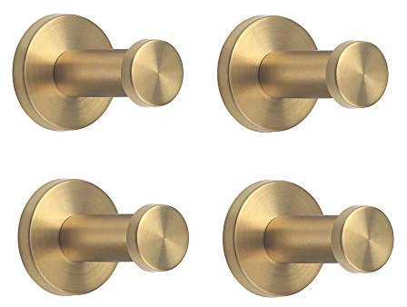 NELXULAS Lot de 4 Crochets muraux Solides en Acier Inoxydable brossé doré pour Serviette de Bain, Porte-Manteau (5,1 cm, 4 pièces)