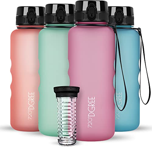 720°DGREE Trinkflasche 1,5l “uberBottle“ softTouch +Früchtebehälter - BPA-Frei - Wasserflasche für Gym, Fitness, Outdoor, Wandern - XL Tritan Sportflasche: Groß, Leicht, Stoßfest, Wiederverwendbar