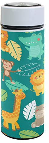 Bouteille isotherme en acier inoxydable à double paroi en forme de girafe, lion, feuilles tropicales, animaux de la jungle, tasses à café isothermes à double paroi pour le sport, les voyages, la