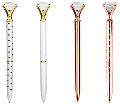 BaiJ Kugelschreiber Kristall,Diamant Kugelschreiber 4er Pack Roségold Metall Druckkugelschreiber Große Kristall Stift für Geschäft Büro Schreibwaren Schule