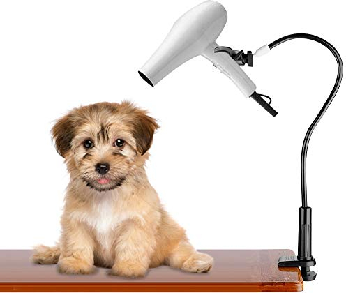 Ejoyous Hands-Free Hair Dryer Holder Dog Pet Grooming Table Hair Dryer Stand Aluminum Alloy Grooming Dryer Hose Holder Desktop Clamp Clip Adjustable Flexible Third Arm with Clamp Clip, Black