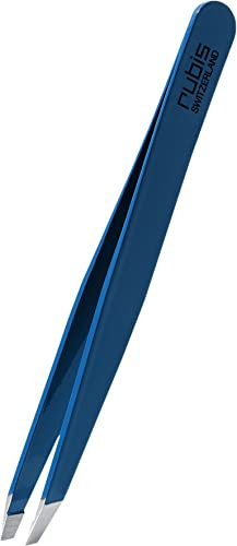 Rubis Pinzette Blau - schräg, fein und spitz - Pinzette zum Augenbrauen zupfen - schräge Spitze zur Haarentfernung - Profi Pinzette