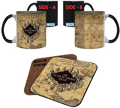 Marauder's Map Color Changing Magic Heat Sensitive Coffee Mug with Coaster-Perfect Valentines/Easter/Summer//Birthday/Anniversary