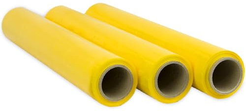 Film pour emballer 50 cm de large et étirable jusqu'à 300 mètres de longueur - Rouleau de film élastique manuel pour emballage industriel - Ofituria (Jaune, 3 Rouleaux)