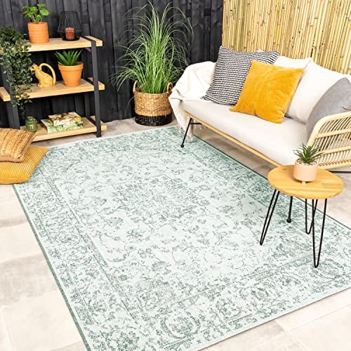 FRAAI | Home & Living In- & Outdoor Teppich Vintage - Victoria Oriental Grün - Wetterfest - Polypropylen - Flachgewebe - Wohnzimmer, Balkon, Garten/Terrasse - Terrasse - Rug