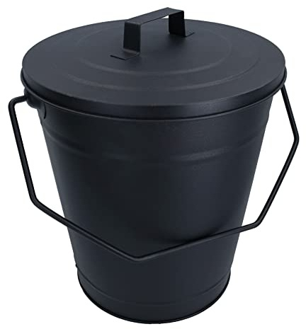AB Tools Cubo de carbón y tapa de metal negro ceniza ordenado contenedor de carbón quemador de leña de fuego Kindling