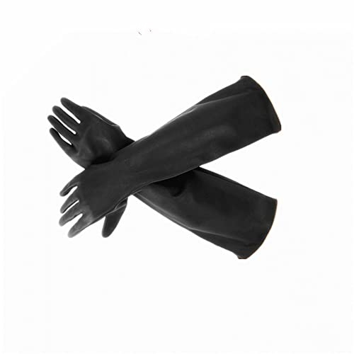 Mooyii Gummihandschuhe Handschuhe Chemie Lebensmittelindustrie Arbeitshandschuhe, strapazierfähige Latexhandschuhe, beständig gegen Starke Säuren, Laugen und Öl, Schwarz, 45cm, 55cm (35cm)