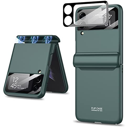 Miimall Compatible with Samsung Galaxy Z Flip 4 Case, Magnetic Hinge Protection Shockproof Hard PC Cover with Glass Camera Protection Full Protective Shell Cover Case for Z Flip 4-Green