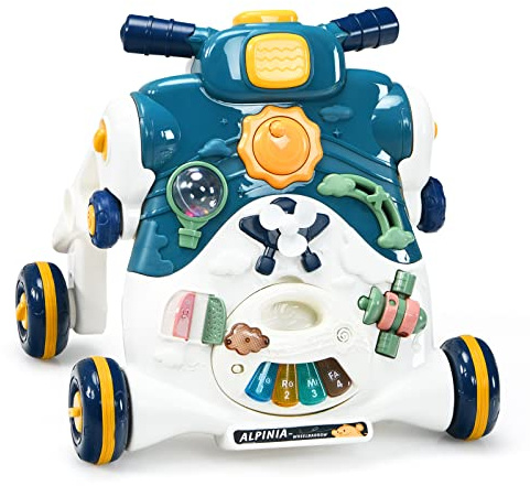 LIFEZEAL 3 in 1 Lauflernwagen, Baby Lauflernhilfe mit Spielbrett, Baby Walker mit Musik- & Spielfunktion, Laufwagen mit Anti-Rutsch-Reifen, Rutschfahrzeug für Kleinkinder 3-36 Monate geeignet (Blau)