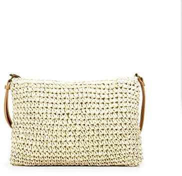 BOSANOVA Borsa a tracolla rettangolare realizzata in materiale sparto con manico a croce regolabile e chiusura con cerniera metallica., beige, Taglia unica, Casual