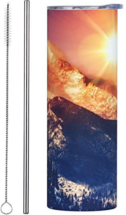 PSVOD Nature Sun Snowy Hills And Trees Tumbler 20oz Travel Coffee Mug With Lid And Straws Stainless Steel Insulated Coffee Cups For Women Girls