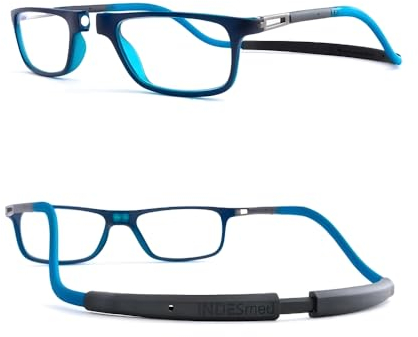 INDESMED Lesebrille mit magnetischem Klick, Blaulichtfilter und austauschbaren, anpassbaren Bändern, Herren und Damen, leicht, modern und elegant (Blau, 2, Dioptrien)