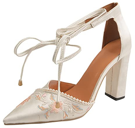 Scarpe Eleganti Donna, Tacco Basso Cerimonia Comodi Scarpe Tacco Sexy Pianta Larga Sposa Scarpe Cerimonia Pelle con Tacco Scarpe Decolte Casual Decollete Chiusi Davanti
