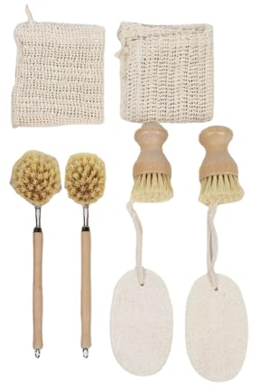 Spazzola per piatti in legno, ecologica, con setole dure, lavabile e riutilizzabile, da appendere per lavare piatti, piani cottura, vasche da bagno, altro (8 pezzi)