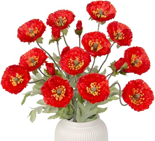 3er Set Künstliche Mohnblume Kunstblumen Wie Echt Dekoblumen Kunstzweige für Blumengesteck Party Home Décor Höhe 70cm, Blüte Ø 7cm
