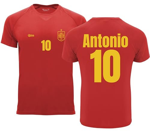 QCM PRODUTOS PERSONALIZADOS Camiseta de Fútbol Personalizada | España | Hombre | no Oficial | Deporte (2XL, Roja)